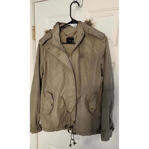 a.n.a  Coat Beige with Faux Fur Hood Trim Size Large